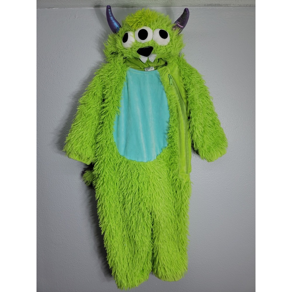 Target Kids 18-24M Monster Halloween Costume Jumpsuit Green Fuzzy 3-Eye Alien - Picture 3 of 8